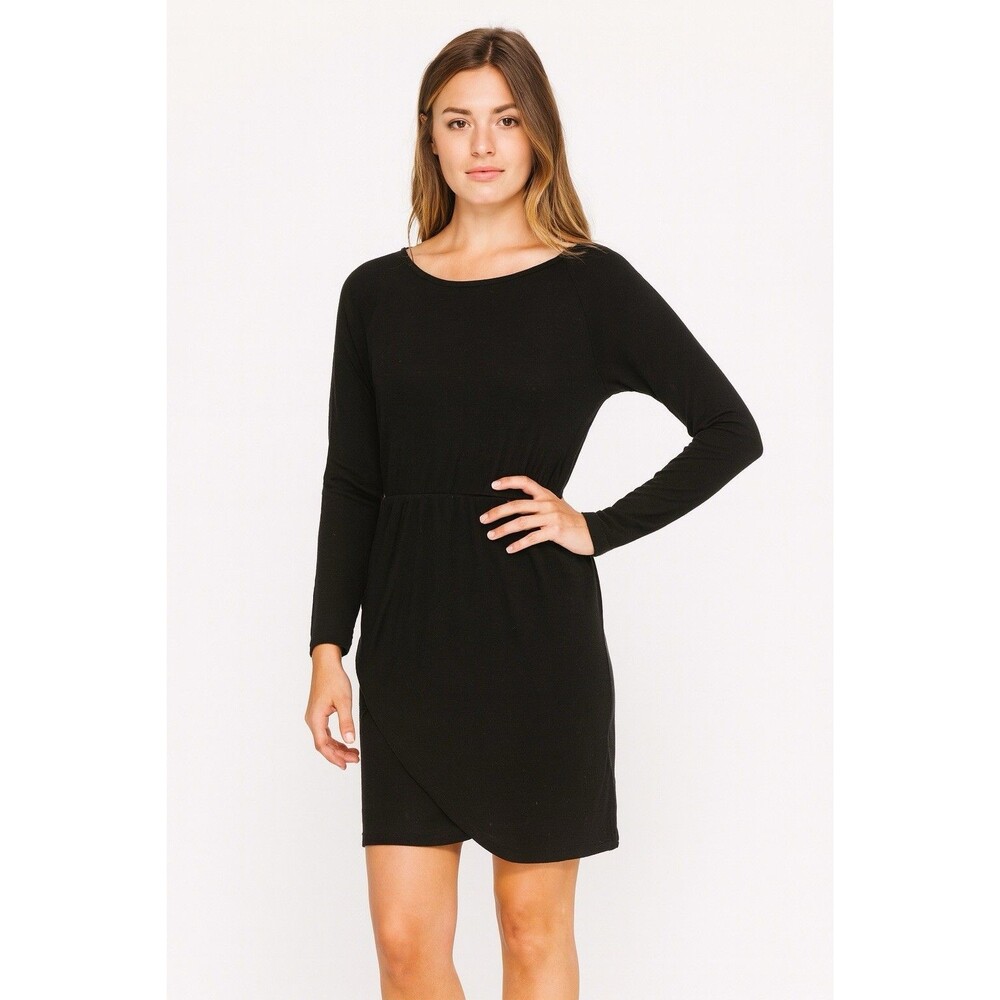Michael Stars Womens Petite S Halley Ruched Side Wrap Dress Tahoe Jersey Black